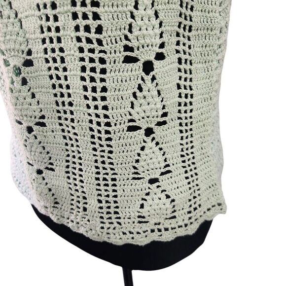 Vintage Boho Crochet Tank Top Shirt S M Green Doily Scallop Loose Weave - Picture 5 of 7
